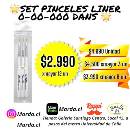 SET PINCELES N° 0 - 00 - 000 DANS LINER PARA DISEÑO O MANO ALZADA MANICURE PEDICURE