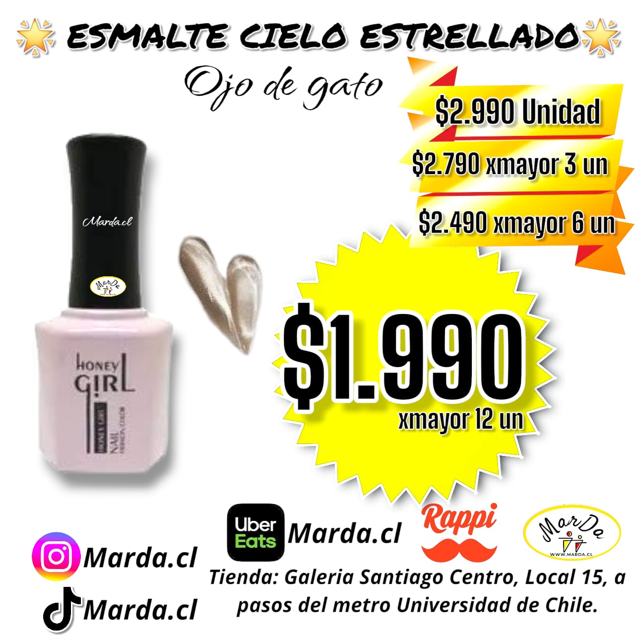 ESMALTE PERMANENTE OJO DE GATO HONEY GIRL CIELO ESTRELLADO CODIGO 3