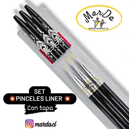 SET 3 PINCELES LINER PARA DISEÑO O DIBUJO MANICURE CON TAPA