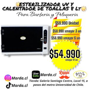 ESTERILIZADOR UV Y CALENTADOR DE TOALLAS PARA BARBERIA Y PELUQUERIA PROFESIONAL 8 LT