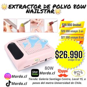 EXTRACTOR DE POLVO PARA UÑAS - ASPIRADORA PARA MANICURE PEDICURE 80W UÑAS COLOR ROSADO