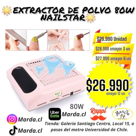 EXTRACTOR DE POLVO PARA UÑAS - ASPIRADORA PARA MANICURE PEDICURE 80W UÑAS COLOR ROSADO