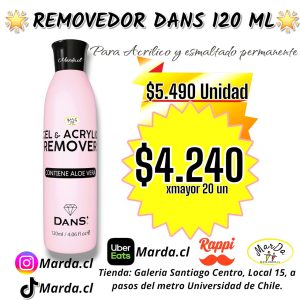 REMOVEDOR DE ACRILICO Y ESMALTE PERMANENTE 120 ML DANS