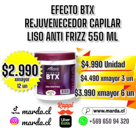 EFECTO BTX LISO ANTI FRIZZ FLORA PROFESIONAL CREMA REPARACION MASAJE CAPILAR