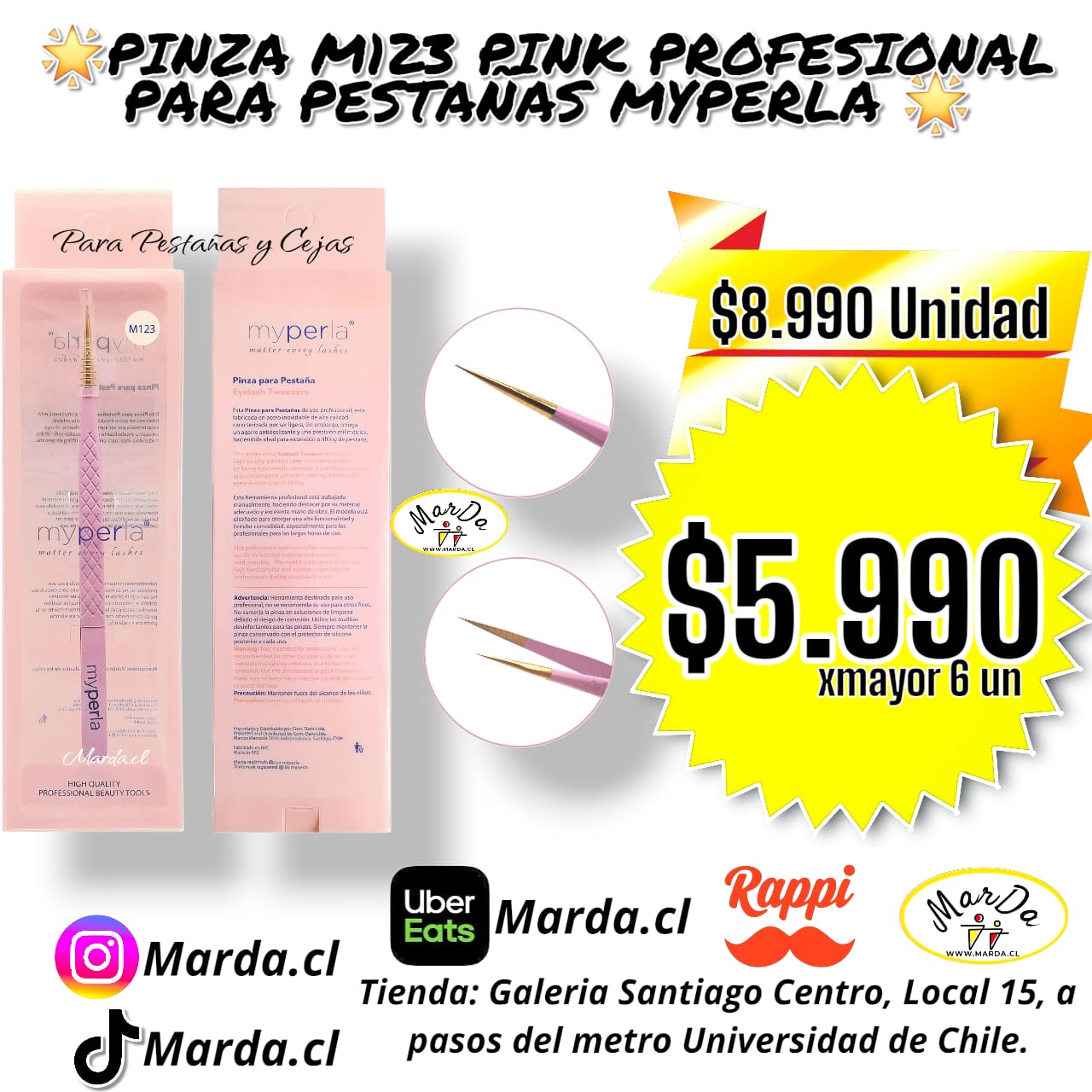 PINZA M123 PINK PROFESIONAL PARA PESTAÑAS MYPERLA