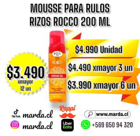 CURL CONTROL MOUSSE PARA RULOS FIJACION DE ARGAN OIL 200 ML ROCCO
