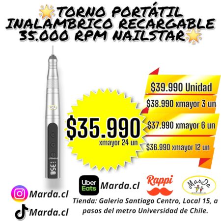 TORNO LAPIZ INALAMBRICO 35.000 RPM PORTATIL Y RECARGABLE NAILSTAR DREMEL PLATEADO