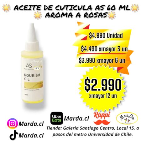 ACEITE DE CUTICULAS AS AROMA ROSAS 60 ML