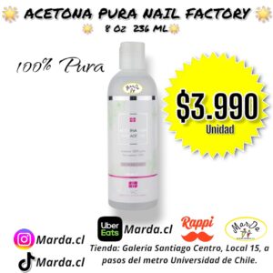 ACETONA PURA PARA UÑAS 8 oz 236 ML NAIL FACTORY