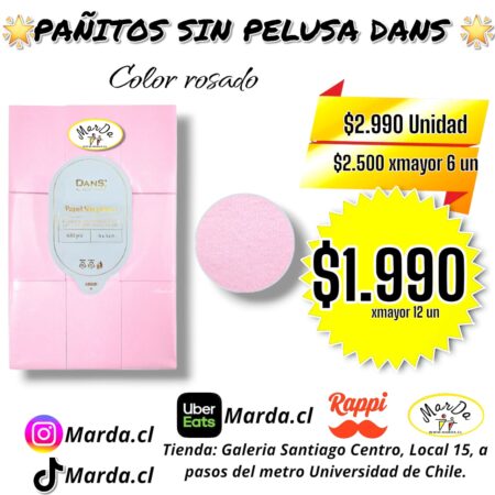 TOALLAS DE PAPEL PAÑITOS SIN PELUSA PARA UÑAS ALMOHADILLA COLOR ROSADO DANS