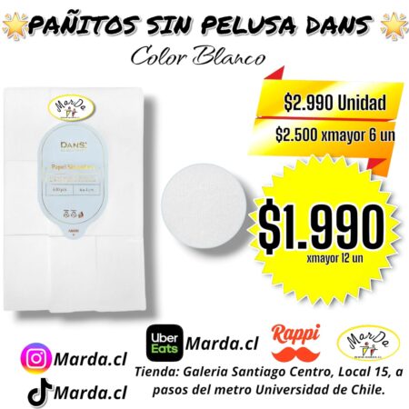 TOALLAS DE PAPEL PAÑITOS SIN PELUSA PARA UÑAS ALMOHADILLA COLOR BLANCO DANS