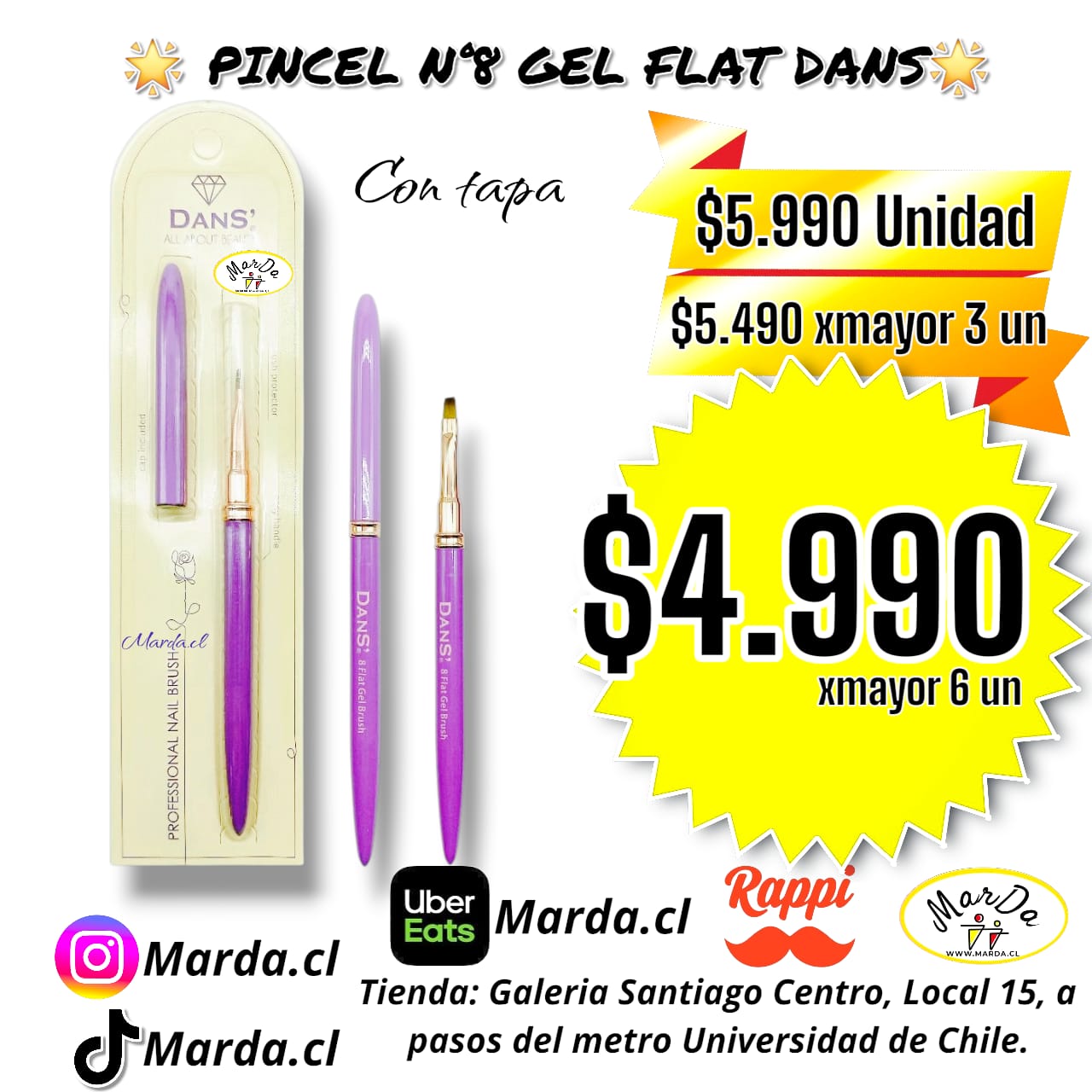 PINCEL 8 GEL FLAT DANS CON TAPA PURPLE
