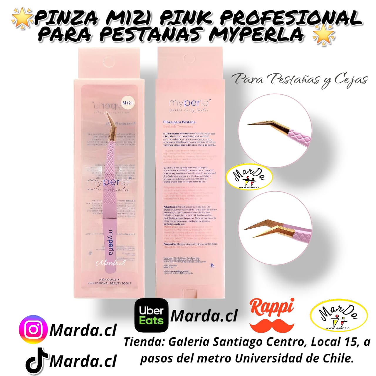 PINZA M121 PINK PROFESIONAL PARA PESTAÑAS MYPERLA - Imagen 2