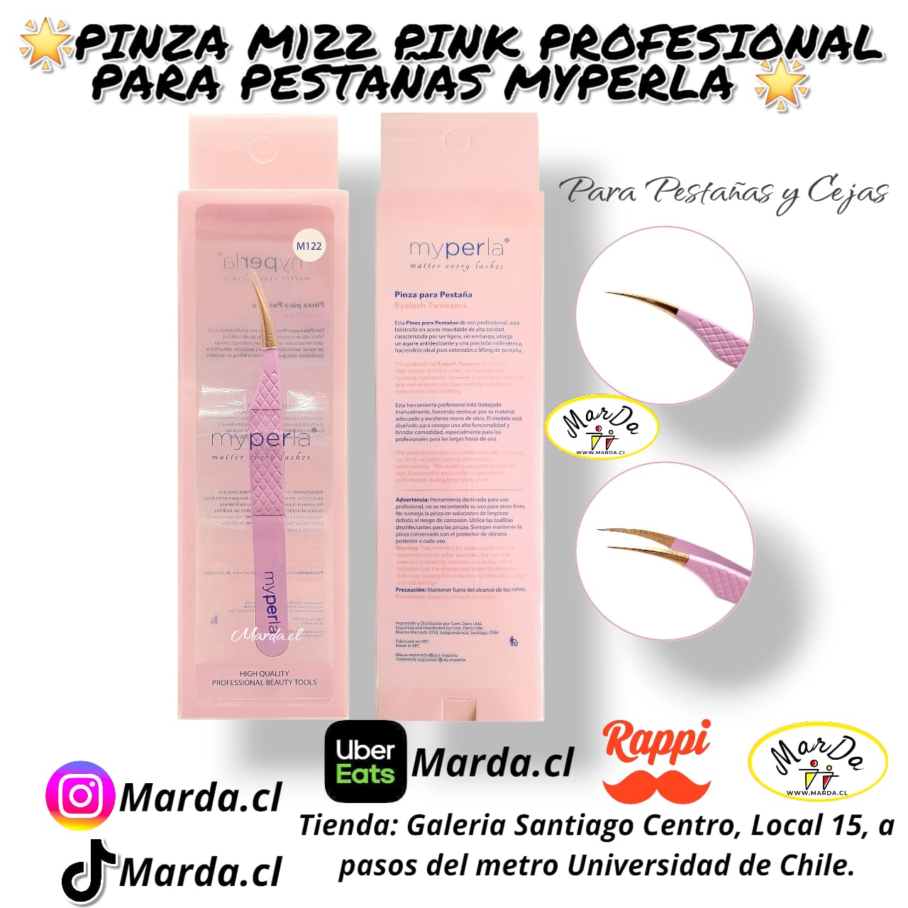 PINZA M122 PINK PROFESIONAL PARA PESTAÑAS MYPERLA - Imagen 2