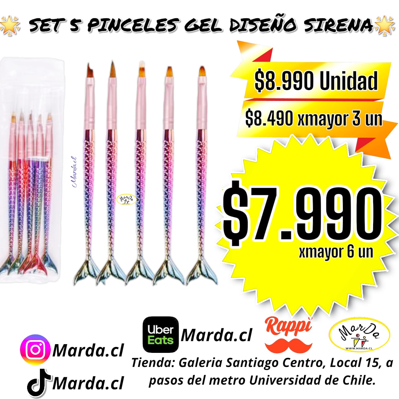 SET 5 PINCELES GEL DISEÑO SIRENA