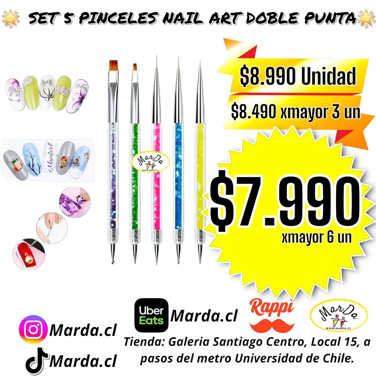 SET 5 PINCELES NAIL ART DOBLE PUNTA