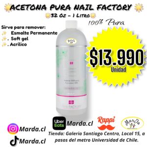 ACETONA PURA PARA UÑAS 32 oz 1 LITRO NAIL FACTORY