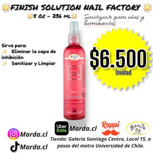 FINISH SOLUTION SANITIZANTE PARA UÑAS 8 oz 236 ml NAIL FACTORY