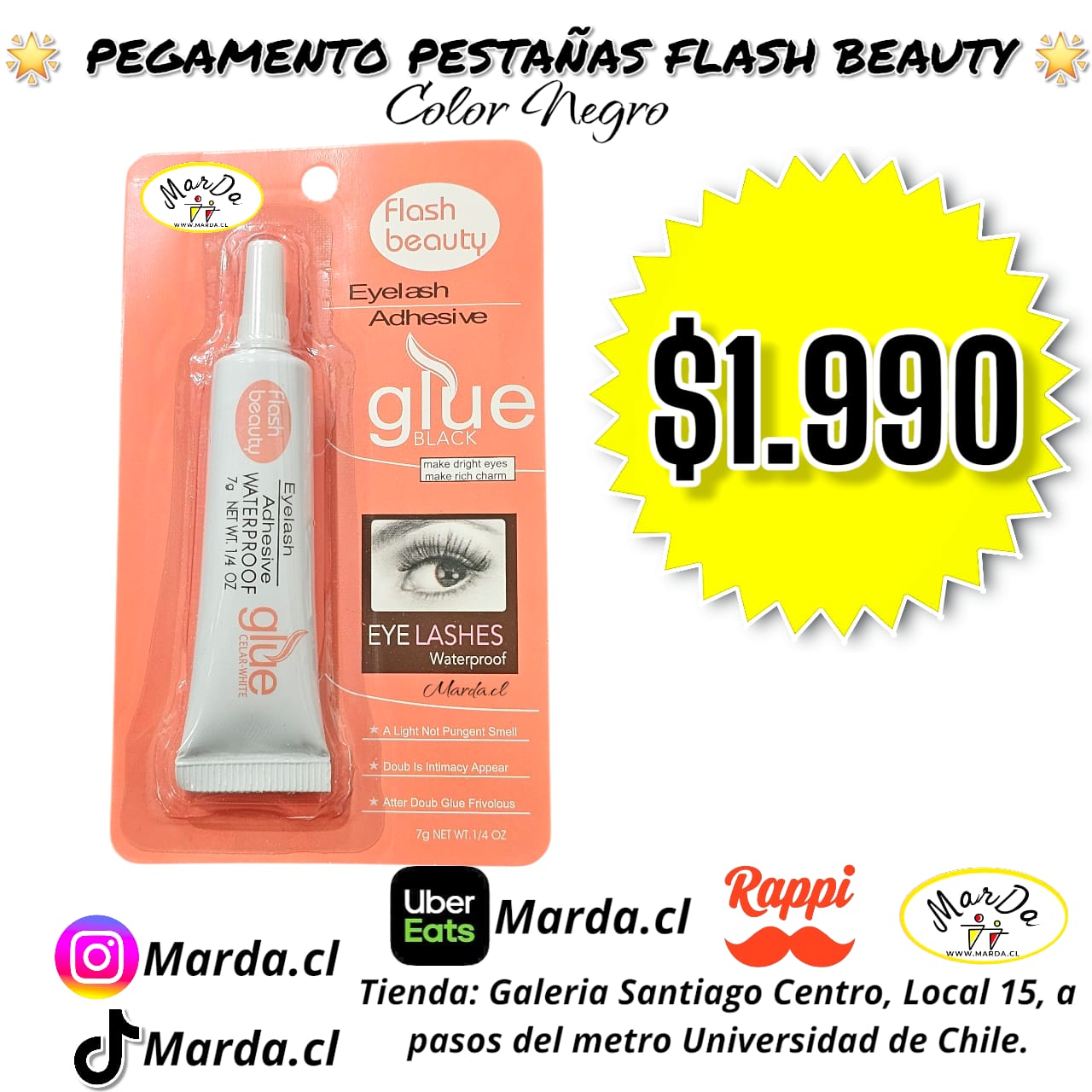 PEGAMENTO DE PESTAÑAS FLASH BEAUTY COLOR NEGRO