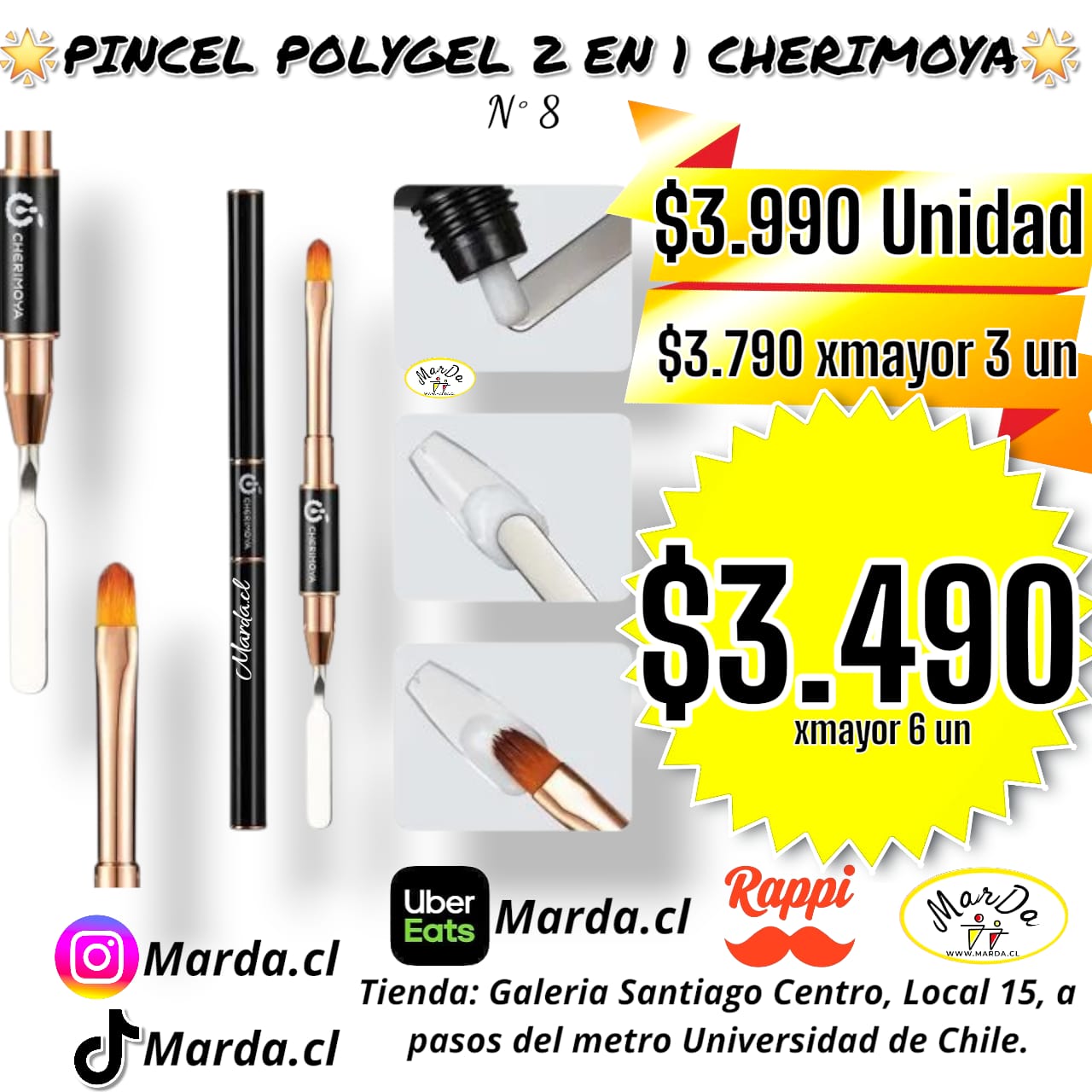 PINCEL + ESPATULA CON TAPA PARA POLYGEL ACRYGEL GEL CHERIMOYA
