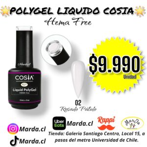 POLYGEL LIQUIDO COSIA HEMA FREE #02 COLOR ROSADO PALIDO