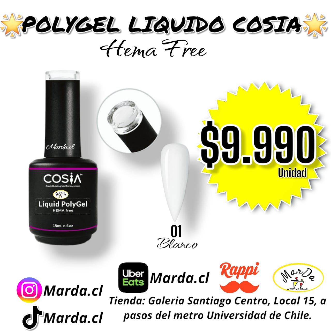 POLYGEL LIQUIDO COSIA HEMA FREE #01 COLOR BLANCO