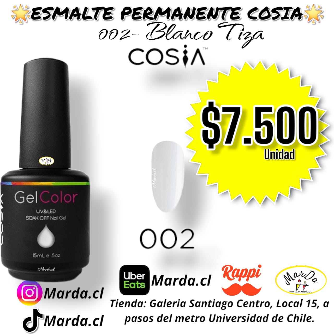 ESMALTE PERMANENTE COSIA 002 BLANCO TIZA 15 ML