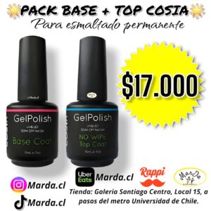 PACK BASE COAT COSIA 15 ML + TOP COSIA 15 ML PARA ESMALTADO PERMANENTE