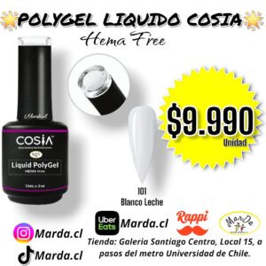 POLYGEL LIQUIDO COSIA HEMA FREE #101 COLOR BLANCO LECHE