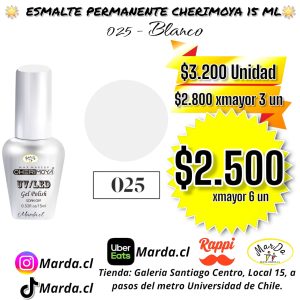 ESMALTE PERMANENTE CHERIMOYA #025 - COLOR BLANCO INTENSO - 15 ML