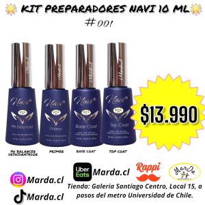 KIT PREPARADORES : PH + PRIMER + BASE COAT + TOP COAT NAVI 10 ML