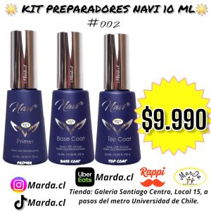 KIT PREPARADORES : PRIMER + BASE COAT + TOP COAT NAVI 10 ML