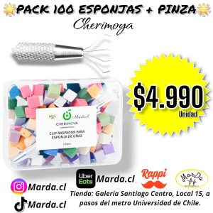 PACK 100 ESPONJAS PARA DEGRADE UÑAS + PINZA CHERIMOYA