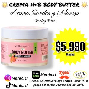 MANTECA CORPORAL SUPER HIDRATANTE HEALTH & BEYOND AROMA A SANDIA Y MANGO 350 GRS