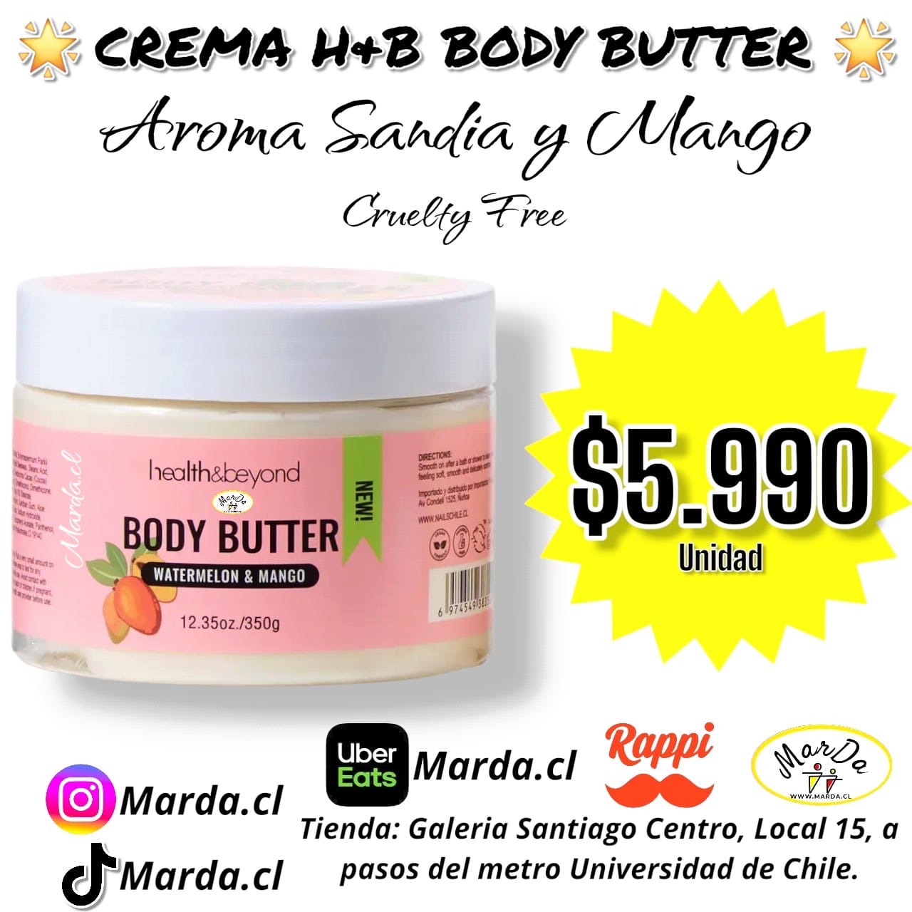 MANTECA CORPORAL SUPER HIDRATANTE HEALTH & BEYOND AROMA A SANDIA Y MANGO 350 GRS