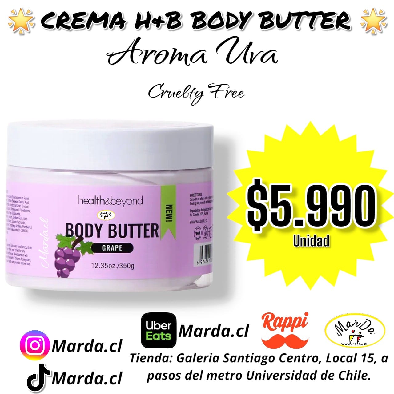 MANTECA CORPORAL SUPER HIDRATANTE HEALTH & BEYOND AROMA A UVA 350 GRS
