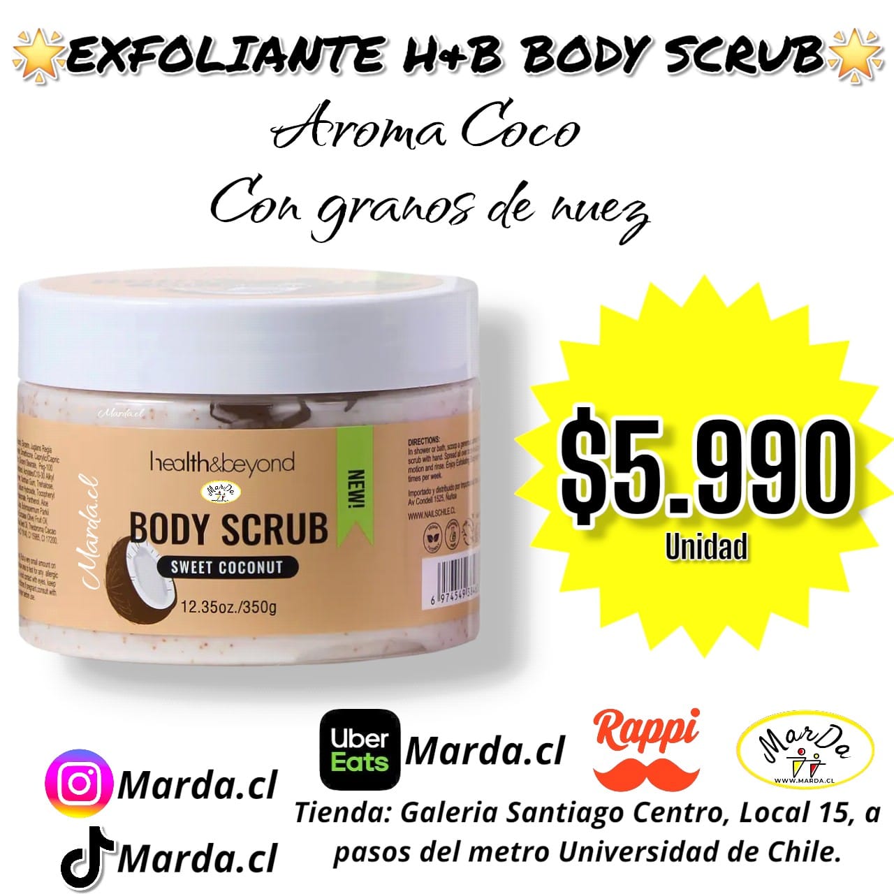 EXFOLIANTE H&B BODY SCRUB AROMA A COCO CON GRANOS DE NUEZ 350 GR