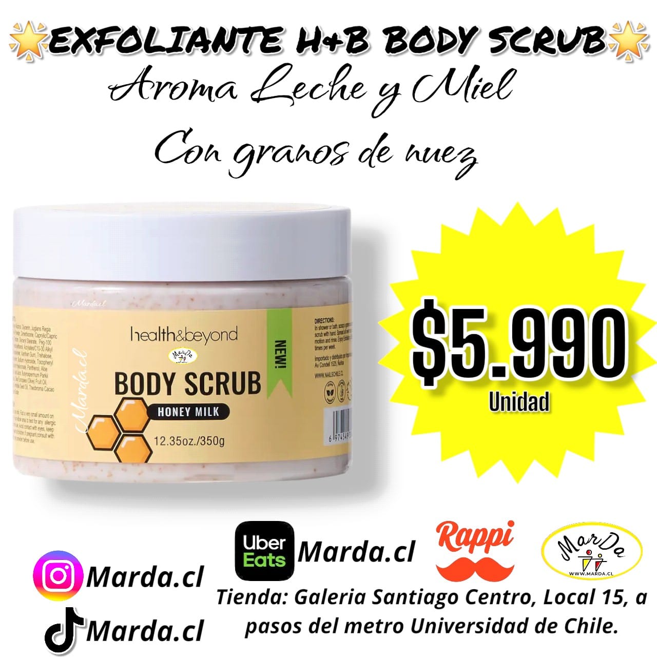 EXFOLIANTE H&B BODY SCRUB AROMA A LECHE Y MIEL CON GRANOS DE NUEZ 350 GR
