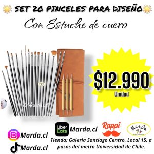 SET 20 PINCELES PARA DISEÑO CON ESTUCHE DE CUERO DE REGALO