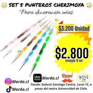SET 5 PUNTEROS CHERIMOYA PARA DECORACION Y DISEÑO EN UÑAS